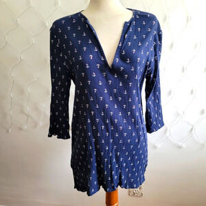 • J. Crew Pullover Tunic Top (Maybe Dress) • Anchor Print • Tagged Size Large